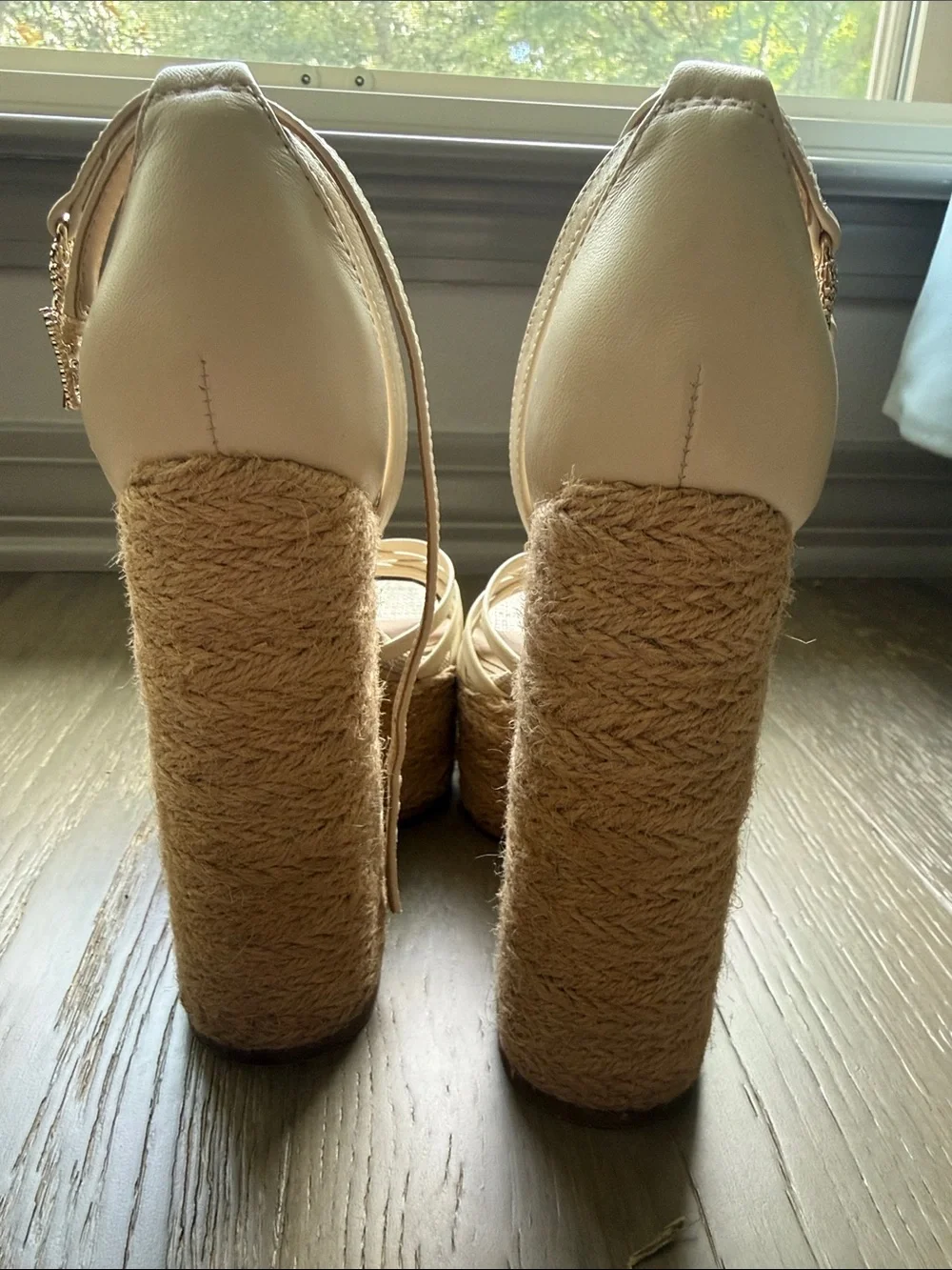 Sam Edelman Cream Espadrille Platform Wedge Sandals with Ankle Strap